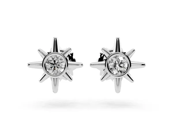 Round Diamond Sol Starburst Stud Earrings Platinum