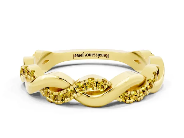 Pavé Round Yellow Sapphire Twist Eternity Band with Shared Prong Setting Yellow gold