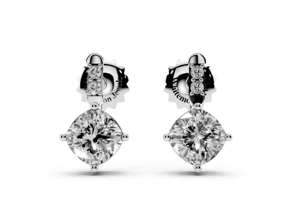 Sideways Cushion Diamond Drop Earrings with Diamond Accent Platinum
