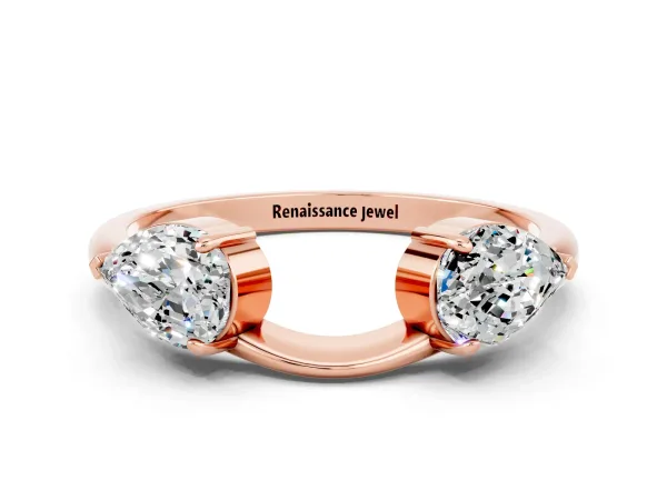 Two-Stone Pear Moissanite Bypass Ring with Prong Setting Rose gold