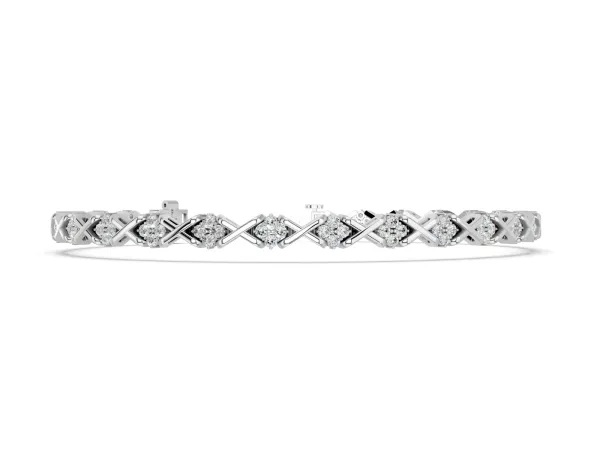 Round Diamond Prong Set Tennis Bracelet with X-Link Band White gold