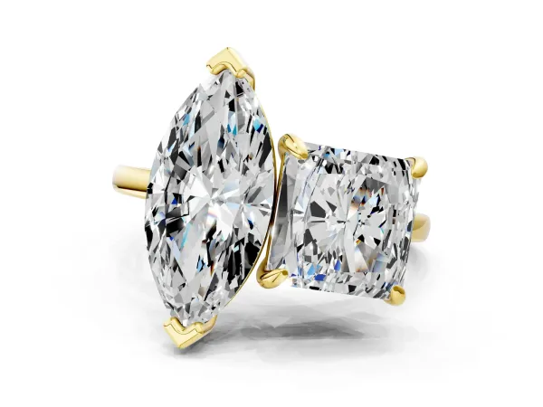 Marquise and Princess Toi Moi Ring with Prong Setting and Plain Band Yellow gold
