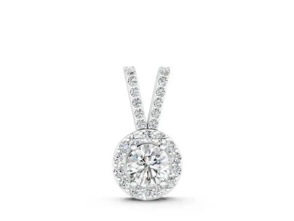 Round Halo Pendant with Prong Setting White gold