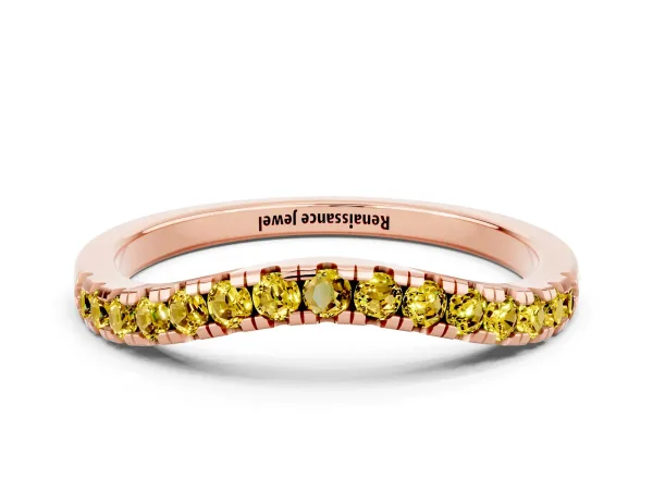 Yellow Sapphire Pavé Curved Wedding Band Rose gold