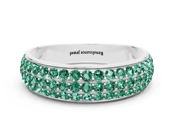 Three-Row Round Green Sapphire Eternity Band with Shared Prong Setting Platinum