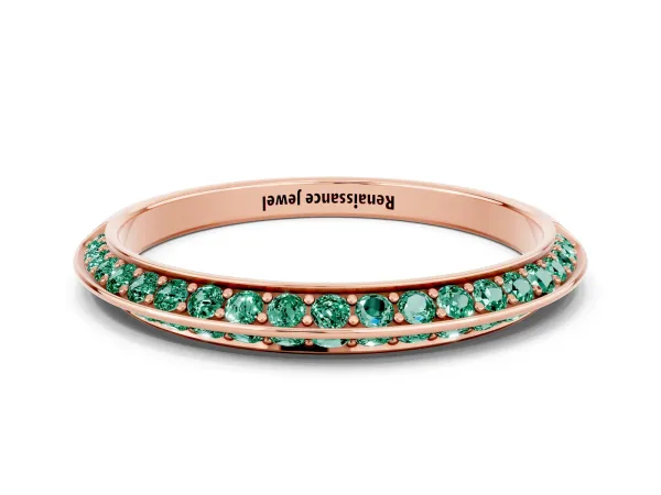 Double Row Pavé Round Green Sapphire Eternity Band with Channel Setting Rose gold