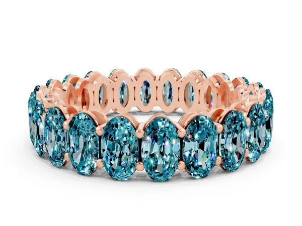Oval Cut Blue Topaz Eternity Band with Shared Prong Setting Rose gold