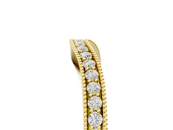 Pavé Round Diamond Curved Band with Milgrain Edge Yellow gold