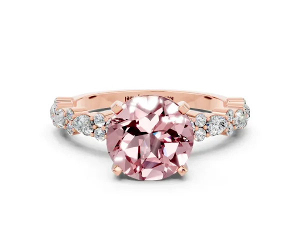 Round Cut Morganite Side Stone Solitaire Ring with Round and Four-Prong Setting Rose gold