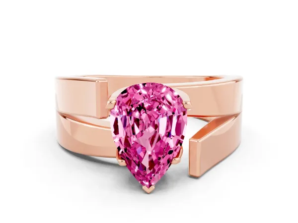 Modern Tension Set Pear Cut Pink Sapphire Solitaire Wide Band Ring Rose gold