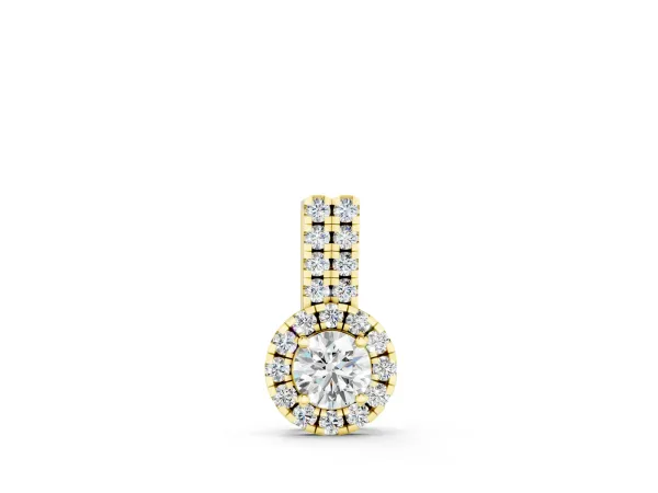 Round Halo Diamond Pendant with Double Prong Setting Yellow gold