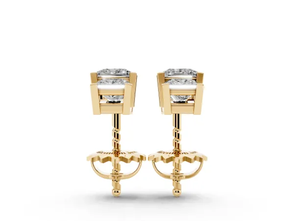 Three-Stone Princess Cut Channel Set Earrings with Bar Prong Setting Yellow gold