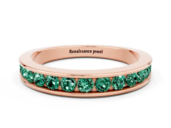 Channel Set Round Green Sapphire Eternity Band Rose gold