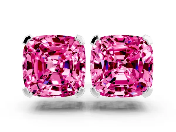 Cushion Cut Pink Sapphire Stud Earrings Platinum