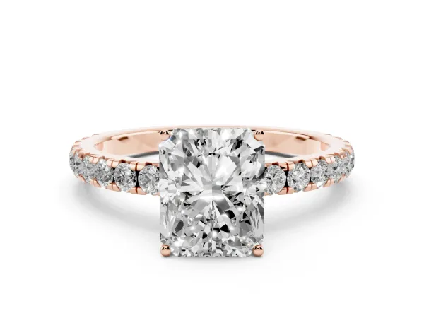 Radiant Cut Diamond Pavé Solitaire Engagement Ring with Four-Prong Setting Rose gold