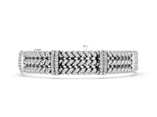 Round Diamond Pavé Rope Bracelet with Box Clasp White gold