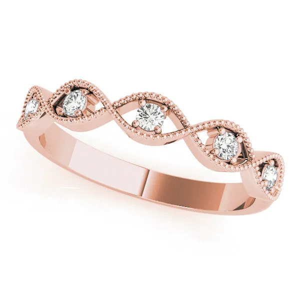 Milgrain Marquise Diamond Band with Round Cut Stones and Bezel Setting Rose gold