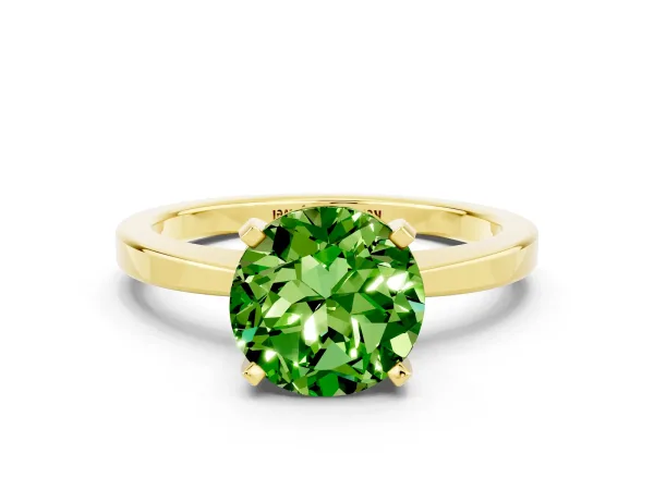 Round Cut Peridot Solitaire Engagement Ring with Classic Band and Four-Prong Setting Yellow gold