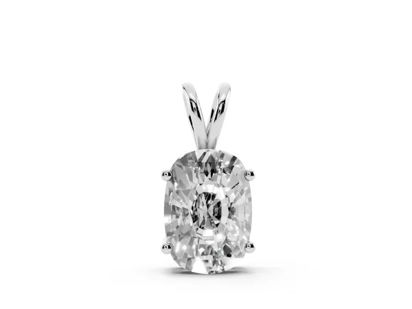 Old Mine Cushion Diamond Solitaire Pendant with Four Prong Setting White gold