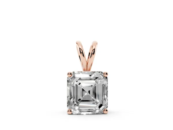Asscher Diamond Solitaire Pendant with Four Prong Setting Rose gold
