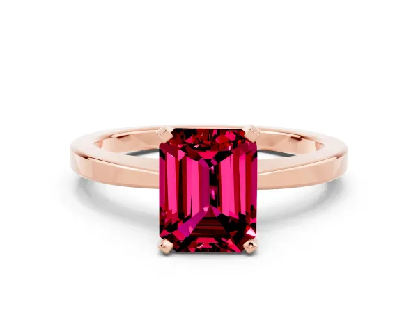 Emerald Cut Garnet Solitaire Engagement Ring with Classic Band and Four-Prong Setting Rose gold