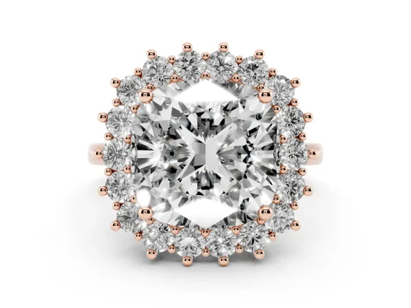 Cushion Diamond Halo Engagement Ring with Round Diamond Accents Rose gold