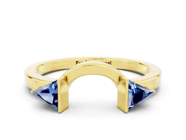 Trillion Blue Sapphire Open Band Ring with Bezel Setting Yellow gold