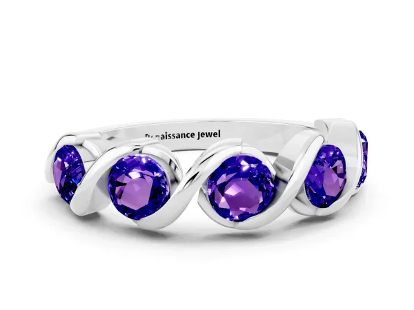Round Tanzanite Wave Band with Channel Setting and Shared Prongs Platinum