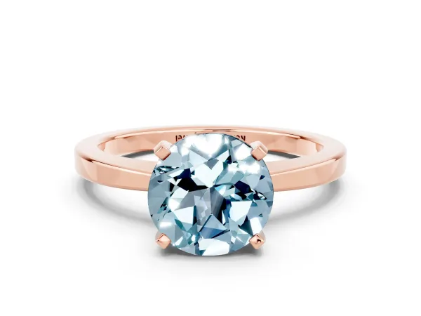 Round Cut Aquamarine Solitaire Engagement Ring with Classic Band and Four-Prong Setting Rose gold