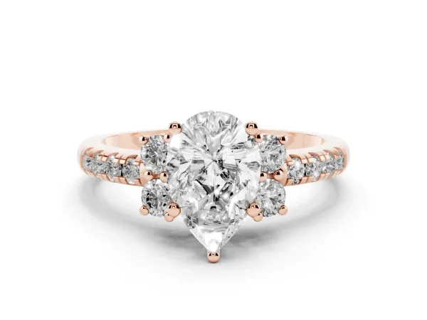 Pear Cut Diamond Three-Stone Pave Band with Four-Prong Setting Rose gold