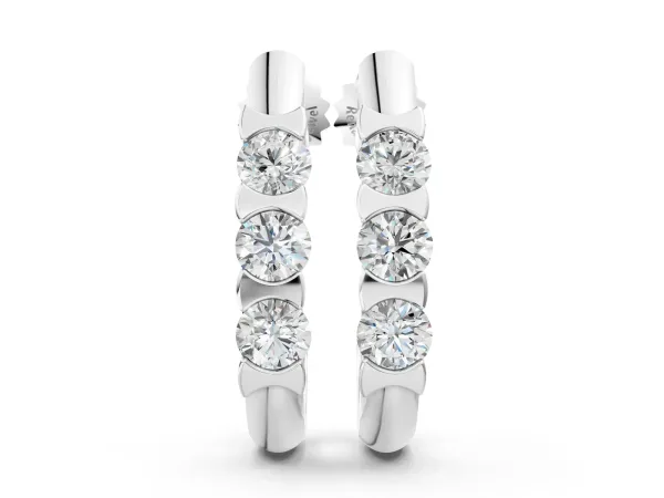 Channel Set Round Diamond Hoop Earrings with Claw Prong Setting White gold