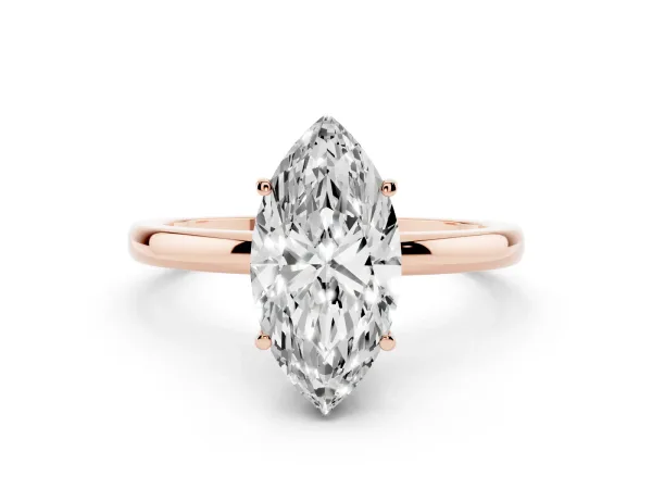 Marquise Cut Solitaire Diamond Ring with Prong Setting and Plain Band Rose gold