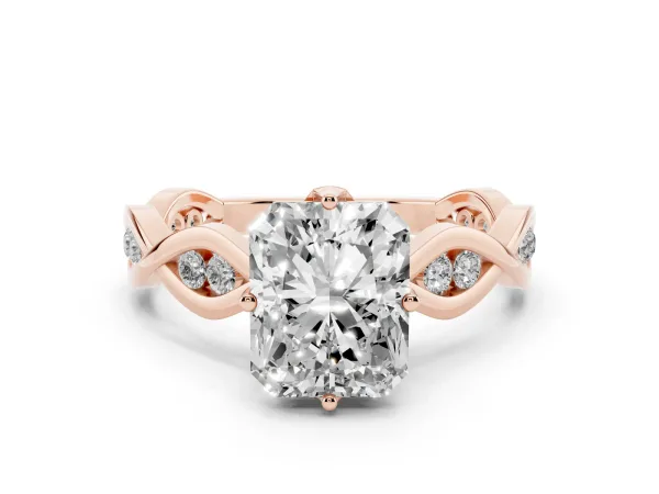 Radiant Cut Solitaire Twist Band with Leaf Prong Setting Rose gold