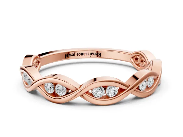 Round Diamond Twist Eternity Band with Bezel Setting Rose gold