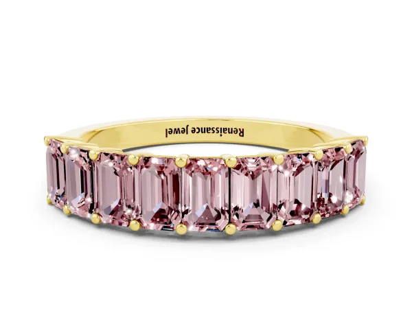 Emerald Cut Morganite Prong-Set Eternity Band Yellow gold