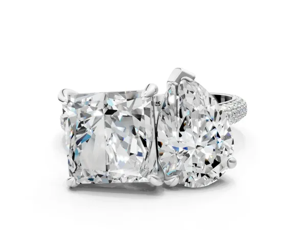 Pear and Princess Toi Moi Ring with Prong Setting and Pave Band Platinum