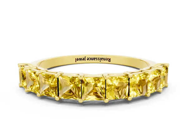 Princess Cut Yellow Sapphire Channel-Set Eternity Band with Prong Setting Yellow gold