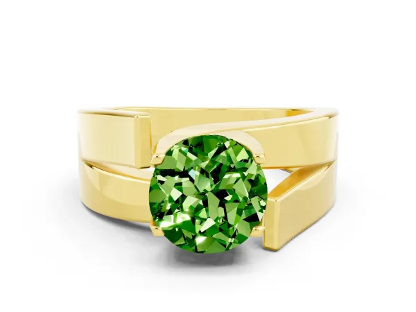 Modern Tension Set Round Cut Peridot Solitaire Wide Band Ring Yellow gold
