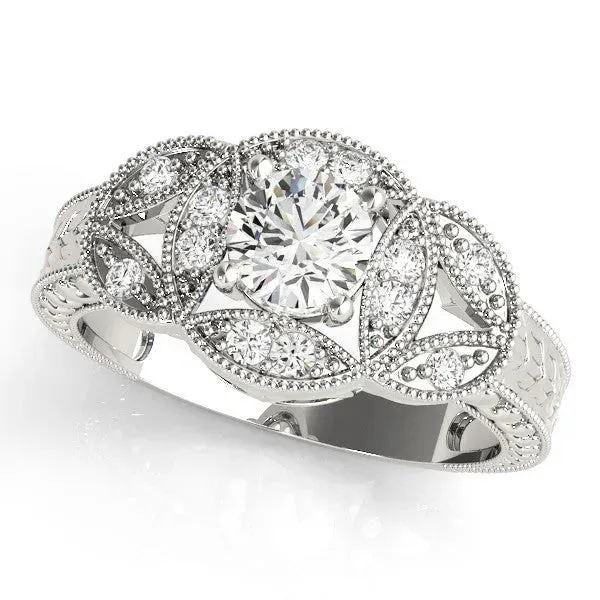 Radiant Cut Diamond Milgrain Marquise Filigree Engagement Ring with Prong Setting Platinum
