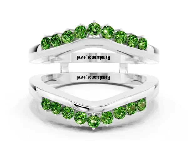 Round Peridot Chevron Contour Band with Prong Setting Platinum