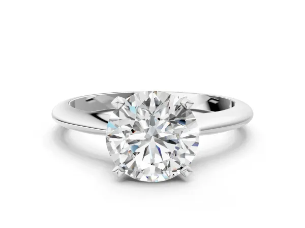 Round Cut Diamond Solitaire Engagement Ring with Classic Band and Four-Prong Setting Platinum