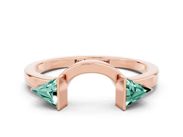 Trillion Green Sapphire Open Band Ring with Bezel Setting Rose gold