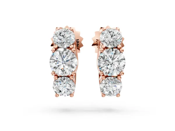 Round Diamond Prong Set Three-Stone White Gold Earrings Rose gold
