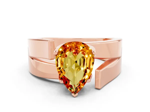 Modern Tension Set Pear Cut Citrine Solitaire Wide Band Ring Rose gold