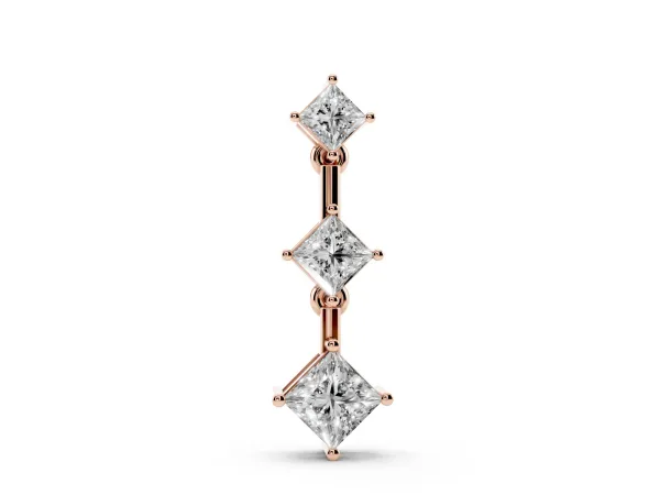 Triple Princess Cut Drop Pendant with Four-Prong Setting Rose gold
