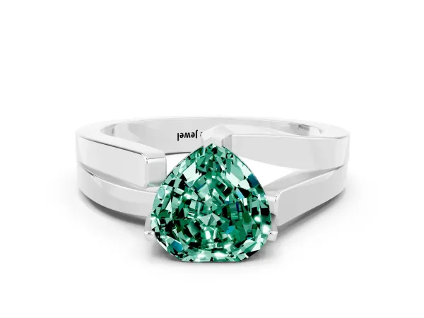 Modern Tension Set Heart Cut Green Sapphire Solitaire Wide Band Ring Platinum
