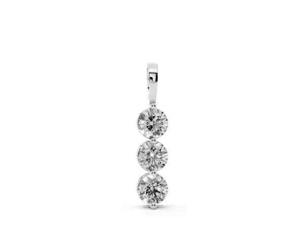 Three-Stone Round Diamond Drop Pendant with Four-Prong Setting Silver