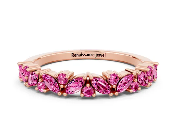 Marquise and Round Pink Sapphire Vine Eternity Band with Prong Setting Rose gold