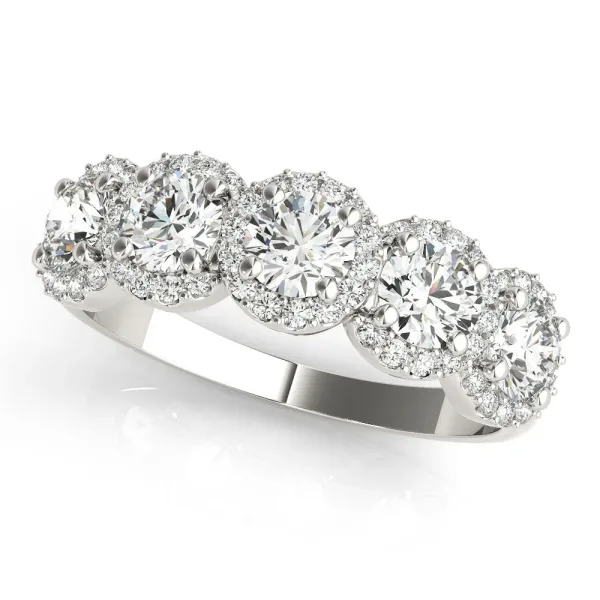 Round Diamond Halo Five-Stone Prong Set Band Platinum