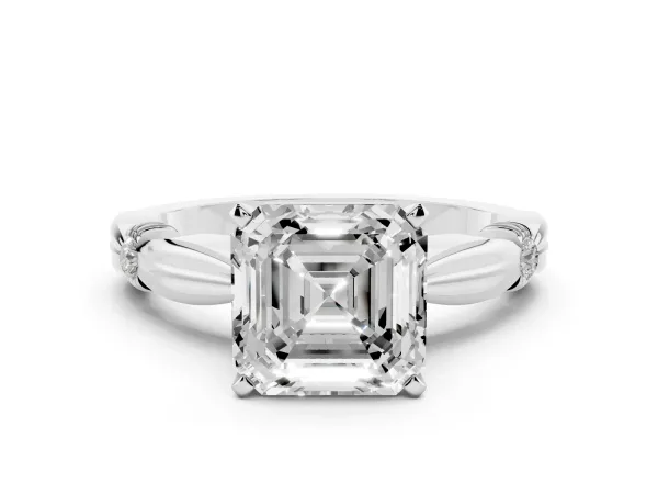 Asscher Cut Solitaire Diamond Twisted Band with Four-Prong Setting White gold